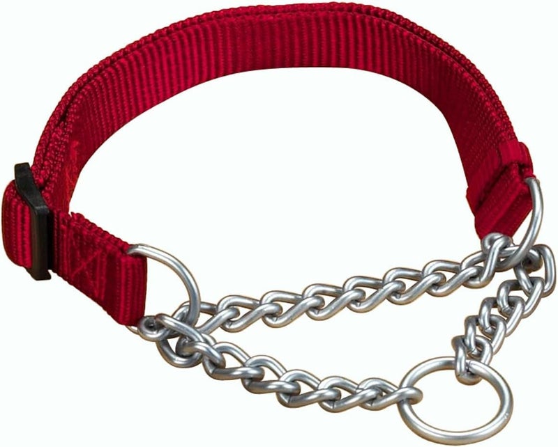 Hamilton Martingale Dog Collar, Adjustable Nylon and Slip Link Chain, Red, Large 1" x 20-32" - Image 1